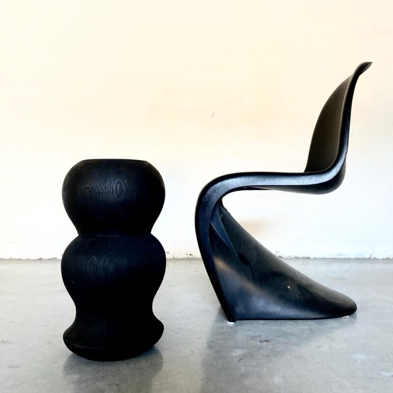 Blackened Oak & Leather Sculpture by Victor van der Stouwe from Studio LINFIN